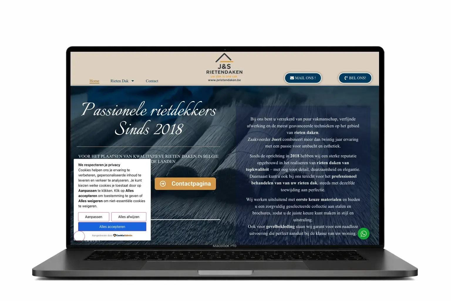 Website voor rietdekkersbedrijf JS Rietendaken ontworpen door webdesign bureau Antwerpen