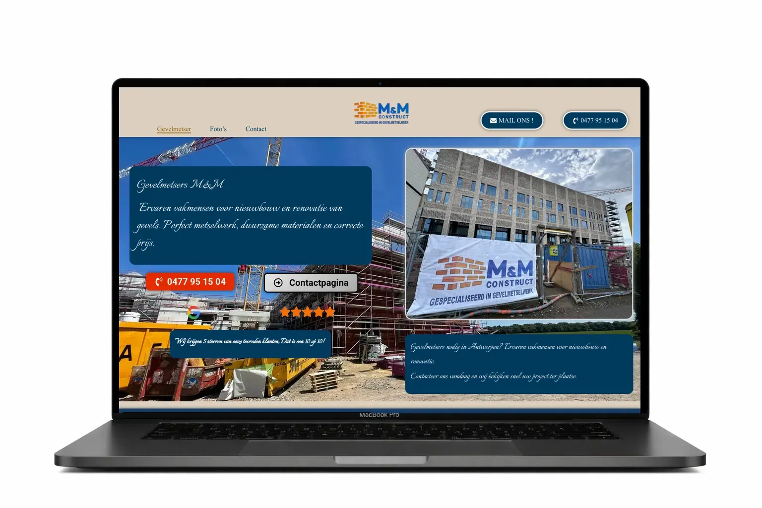 Website voor aannemersbedrijf MM Construct ontworpen door webdesign bureau Antwerpen