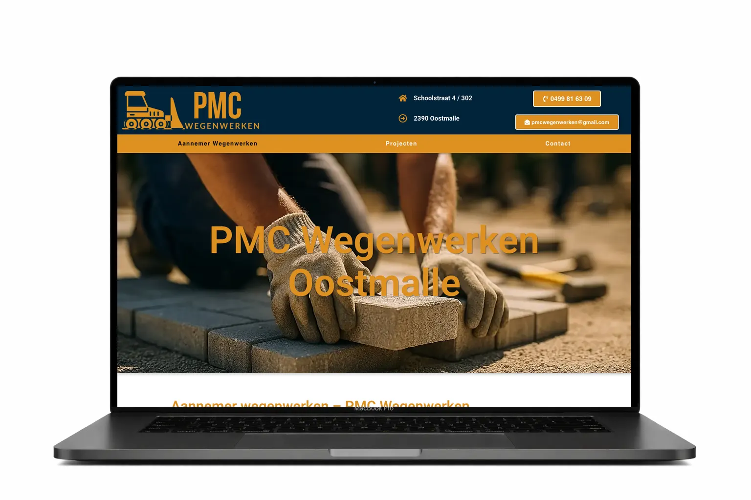 Website voor PMC Wegenwerken, ontworpen door Webdesigner Antwerpen