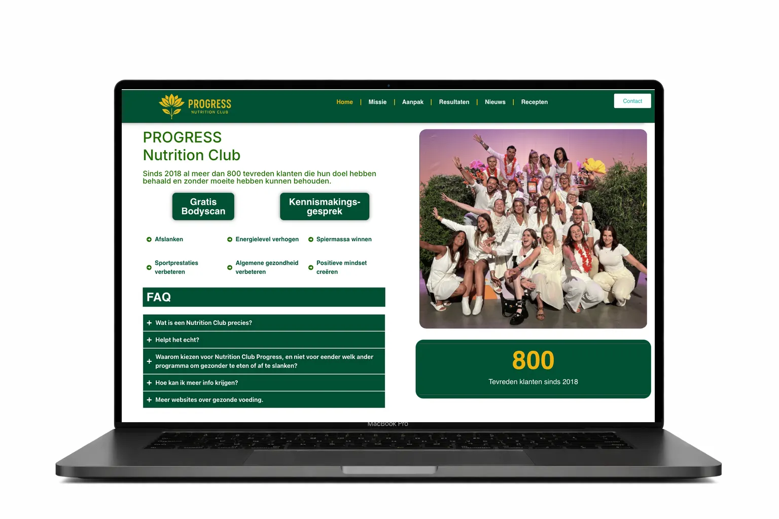 Website voor Progress Nutrition Club, ontworpen door Webdesigner Antwerpen