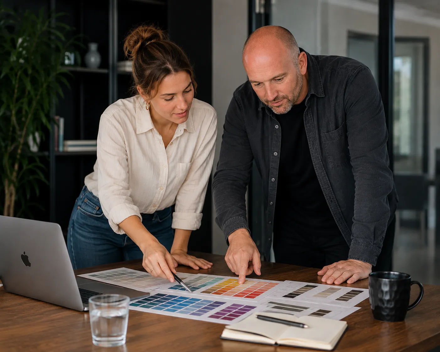 Jonathan bespreekt persoonlijk het ontwerp en de kleuren van een website met een klant