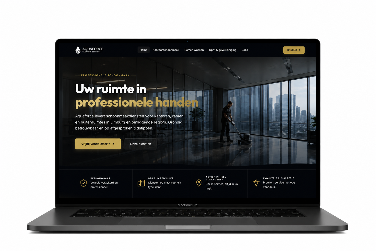 Website voor Aquaforce Cleaning, ontworpen door Webdesigner Antwerpen