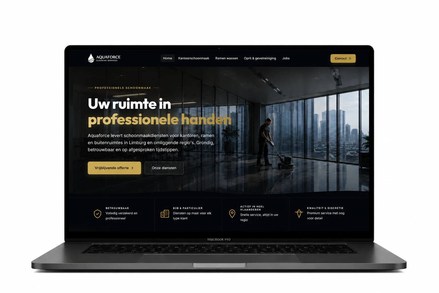 Website voor Aquaforce Cleaning, ontworpen door Webdesigner Antwerpen
