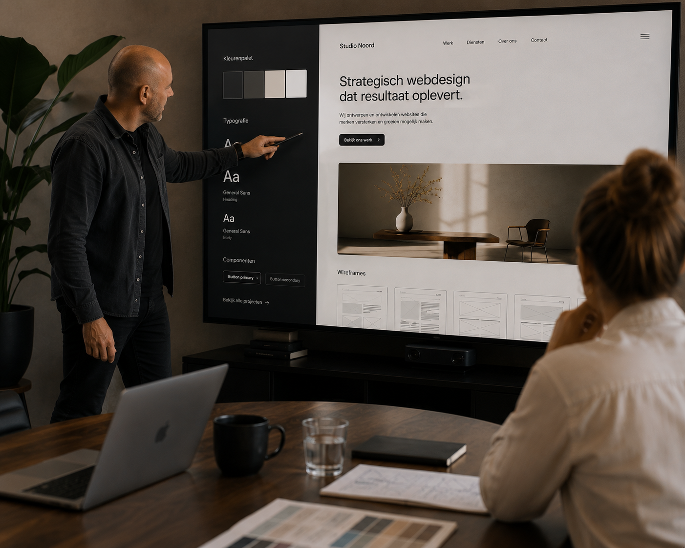 Website-ontwerp en structuur toegelicht tijdens een klantgesprek